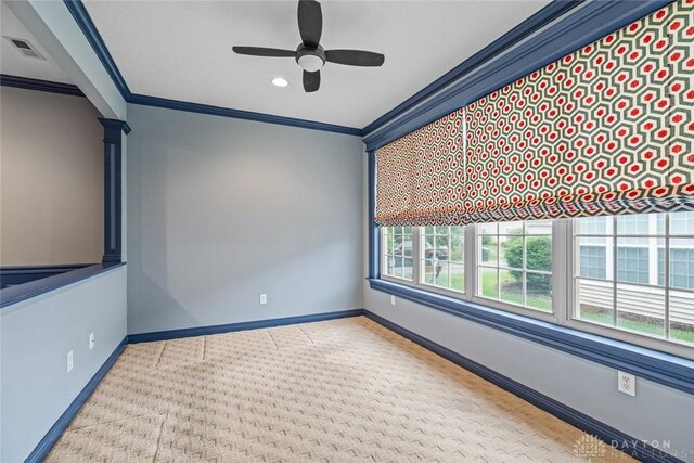 325 Bending Branch Ln, Miamisburg, OH 45342 - empty room featuring ornamental molding, ceiling fan, baseboards, recessed lighting, and baseboard heating