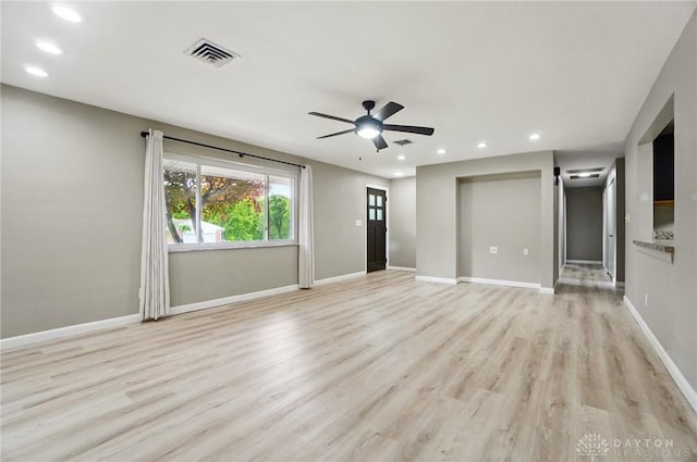 6123 Millbrook Dr, Washington Twp, OH 45459 - unfurnished living room featuring ceiling fan, light wood finished floors, recessed lighting, and baseboards