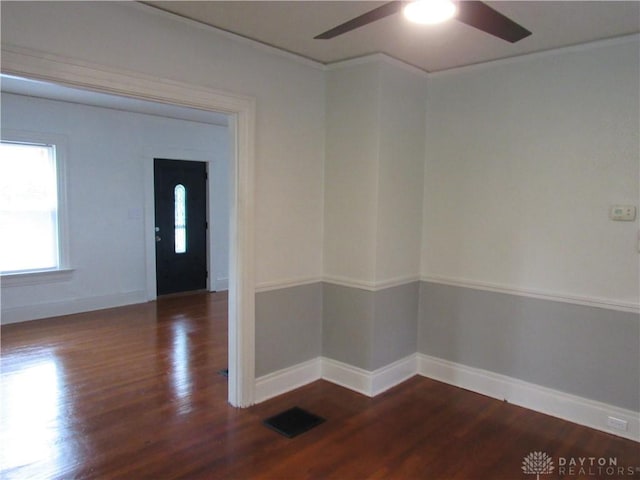 2455 Catalpa Dr, Dayton, OH 45406 - unfurnished room with a ceiling fan, wood finished floors, baseboards, and crown molding