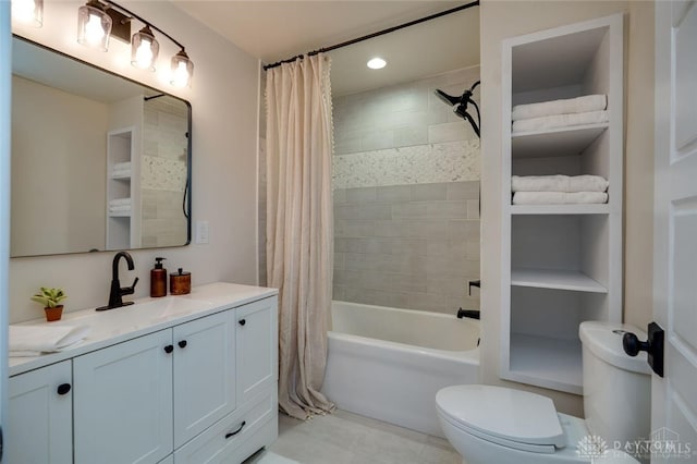 519 Prytania Ave, Hamilton, OH 45013 - bathroom with toilet, vanity, shower / bath combination with curtain, recessed lighting, and tile patterned floors