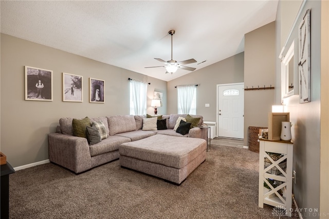 866 Trenton Rd, Trenton, OH 45067 - carpeted living room featuring a ceiling fan, vaulted ceiling, and baseboards