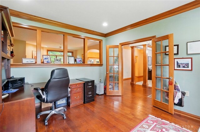 1403 Timshel St, Sugarcreek Township, OH 45440 - office featuring french doors, ornamental molding, wood finished floors, and baseboards