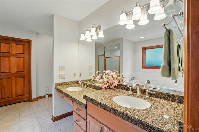 1403 Timshel St, Sugarcreek Township, OH 45440 - full bath featuring a shower stall, double vanity, tile patterned floors, a bath, and baseboards
