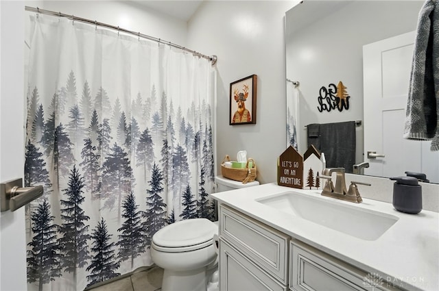 9777 Winding Creek Blvd, Clearcreek Twp, OH 45458 - bathroom featuring vanity, toilet, tile patterned flooring, and a shower with shower curtain