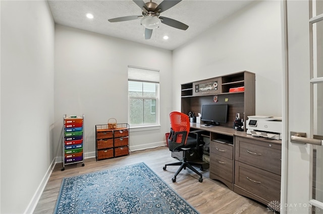 9777 Winding Creek Blvd, Clearcreek Twp, OH 45458 - office area featuring light wood-style floors, baseboards, a ceiling fan, and recessed lighting