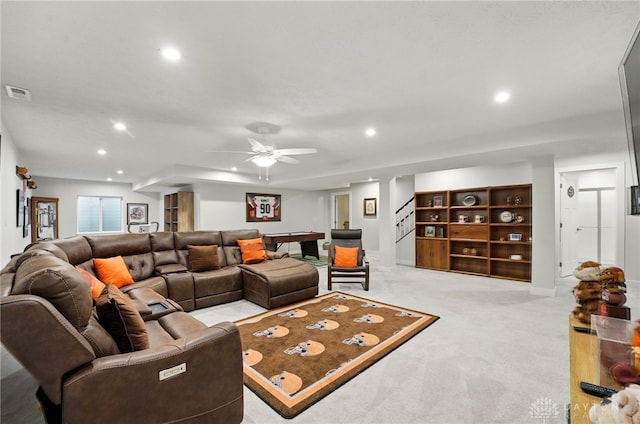 9777 Winding Creek Blvd, Clearcreek Twp, OH 45458 - carpeted living area featuring recessed lighting and a ceiling fan