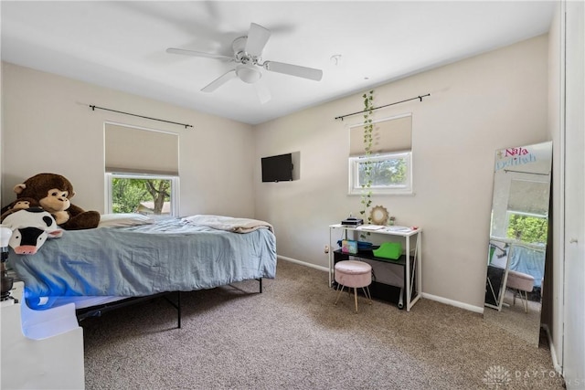 2089 Clearview Dr, Bellbrook, OH 45305 - carpeted bedroom with baseboards and a ceiling fan