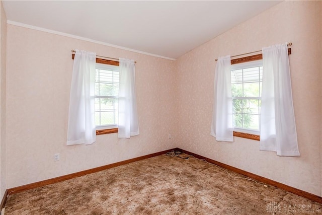 903 Kennison Ave, New Carlisle, OH 45344 - unfurnished room with healthy amount of natural light, ornamental molding, carpet, and baseboards