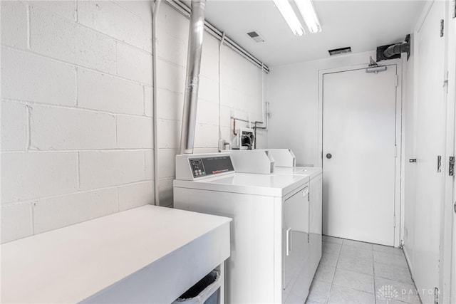 1743 Running Brook Trl Unit C, West Carrollton, OH 45449 - communal laundry room featuring washer and clothes dryer, light tile patterned flooring, and concrete block wall