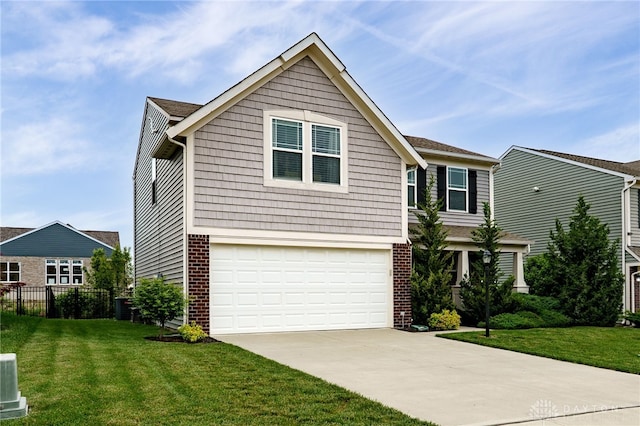 148 Oasis Ct, Springboro, OH 45066 - traditional-style house with driveway, central AC unit, a garage, and brick siding