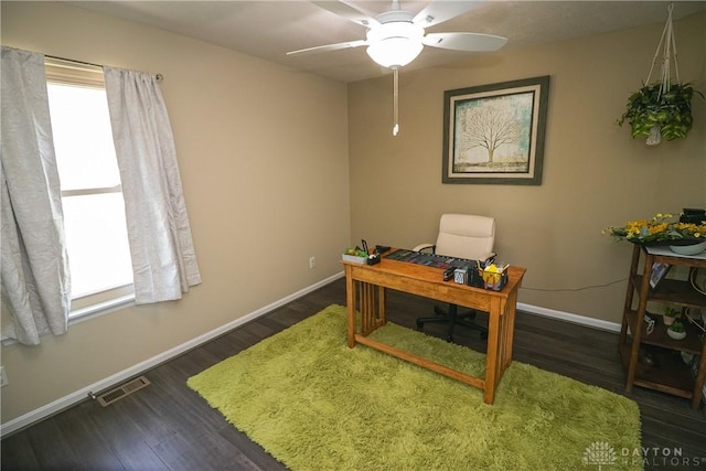 1331 Peregrine Way, Hamilton, OH 45013 - home office with baseboards, wood finished floors, and ceiling fan