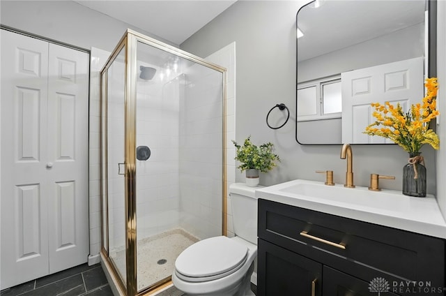 3040 Fontano Dr, Kettering, OH 45440 - bathroom featuring vanity, a shower stall, toilet, and tile patterned flooring