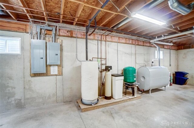 5829 Watt Rd, Camden, OH 45311 - basement with electric panel, heating fuel, a water pressure tank, and a water softener system