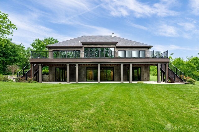 6481 Stagecoach Way, Liberty Twp, OH 45011 - back of house featuring stairway, a wooden deck, a patio area, and a yard
