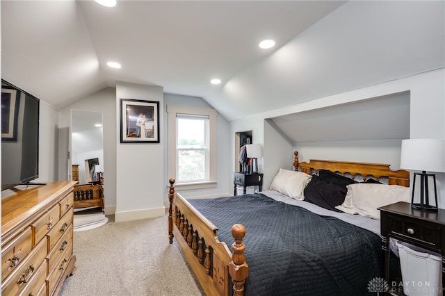 602 W N St, Arcanum, OH 45304 - bedroom featuring lofted ceiling, light colored carpet, baseboards, and recessed lighting