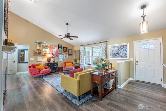 2182 Sharon View Ct, Lebanon, OH 45036 - living area with wood finished floors, ceiling fan, high vaulted ceiling, and baseboards
