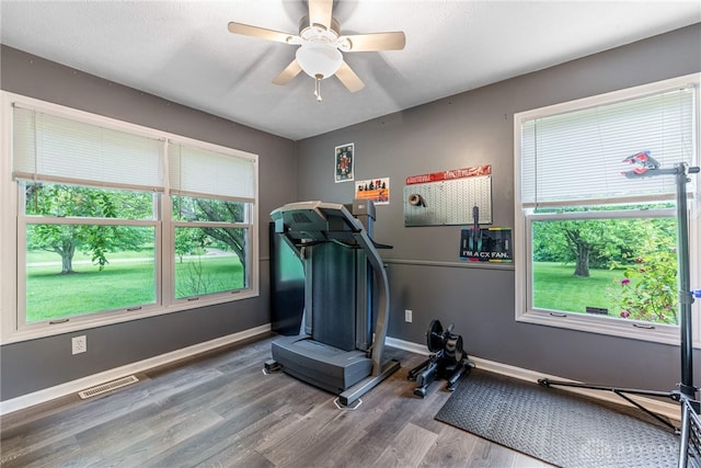 2182 Sharon View Ct, Lebanon, OH 45036 - workout area with wood finished floors, baseboards, and ceiling fan