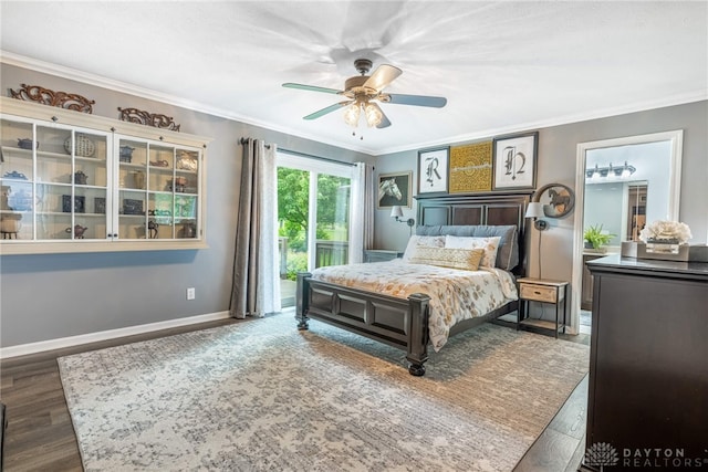 2182 Sharon View Ct, Lebanon, OH 45036 - bedroom featuring access to outside, ornamental molding, wood finished floors, baseboards, and ceiling fan
