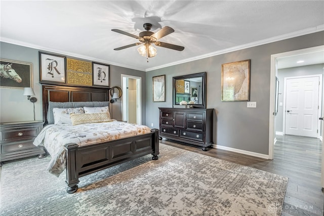 2182 Sharon View Ct, Lebanon, OH 45036 - bedroom with wood finished floors, baseboards, crown molding, and ceiling fan