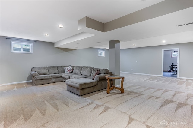 2182 Sharon View Ct, Lebanon, OH 45036 - living room featuring light carpet, baseboards, and recessed lighting