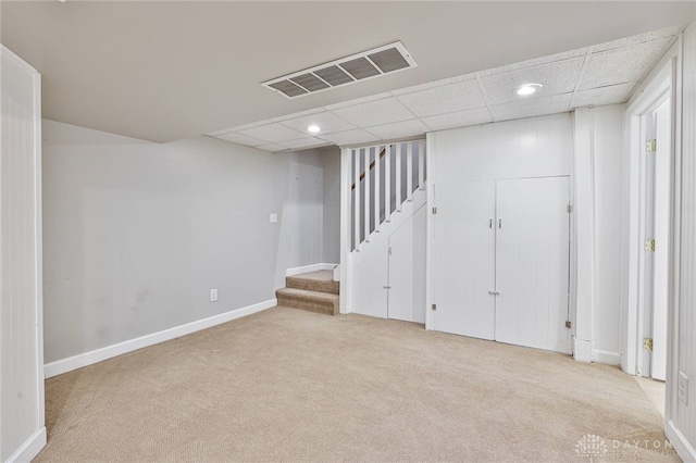 407 Claranna Ave, Oakwood, OH 45419 - finished basement with carpet floors, stairway, a drop ceiling, and recessed lighting