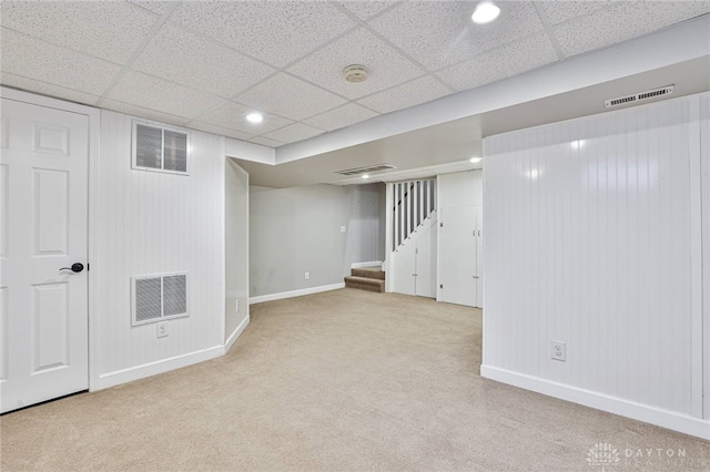 407 Claranna Ave, Oakwood, OH 45419 - finished below grade area featuring carpet, stairs, recessed lighting, and a drop ceiling
