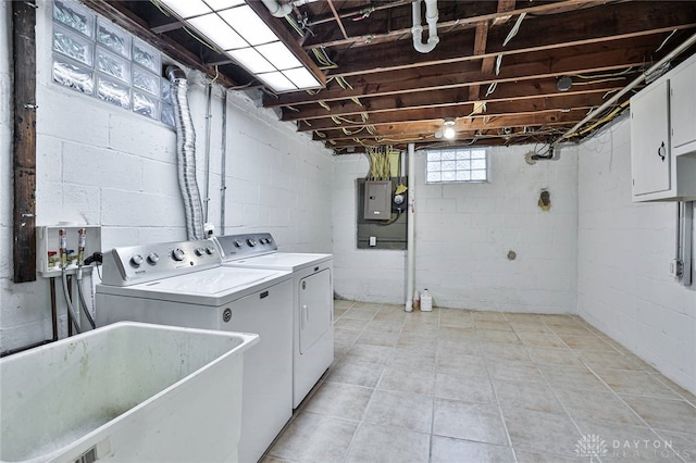 407 Claranna Ave, Oakwood, OH 45419 - washroom featuring separate washer and dryer, electric panel, and light tile patterned floors