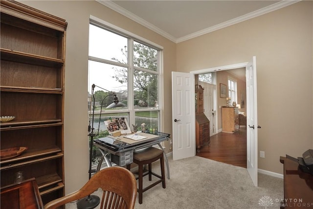 7516 Blue Fox Run, West Chester, OH 45069 - home office with ornamental molding and carpet flooring
