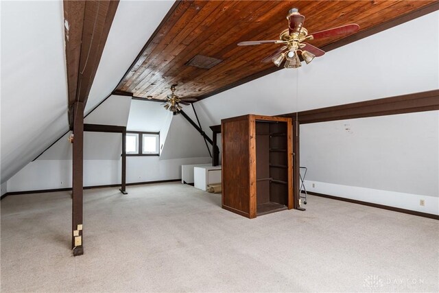 1628 E 5th St, Dayton, OH 45403 - bonus room featuring ceiling fan, carpet flooring, lofted ceiling, baseboards, and wood ceiling