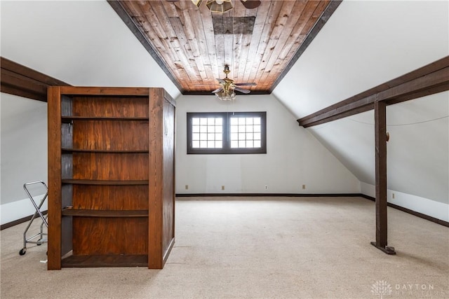 1628 E 5th St, Dayton, OH 45403 - bonus room featuring carpet floors, vaulted ceiling, ceiling fan, baseboards, and wooden ceiling