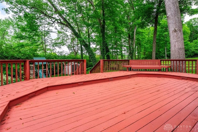 286 Honey Jane Dr, Beavercreek, OH 45434 - wooden terrace with view of wooded area
