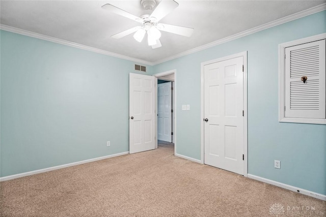 286 Honey Jane Dr, Beavercreek, OH 45434 - unfurnished bedroom with carpet floors, crown molding, baseboards, and a ceiling fan