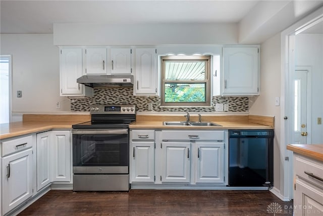 3558 Knollbrook Dr, Franklin Twp, OH 45005 - kitchen featuring dishwasher, a sink, stainless steel electric range oven, under cabinet range hood, and decorative backsplash
