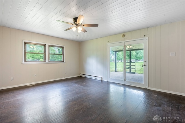 3558 Knollbrook Dr, Franklin Twp, OH 45005 - spare room featuring a baseboard radiator, ceiling fan, dark wood finished floors, and baseboards