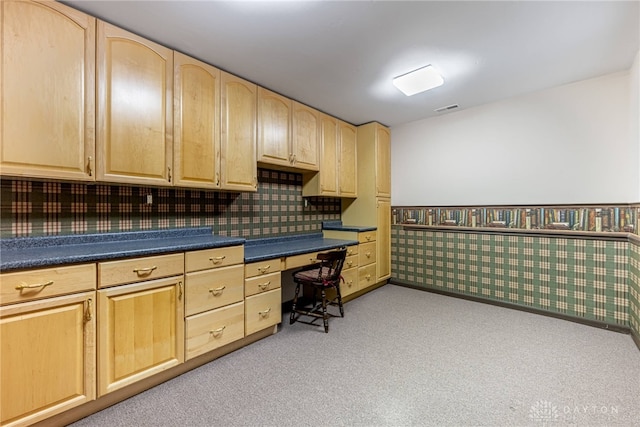 2301 Glenheath Dr, Kettering, OH 45440 - office area featuring built in study area, light carpet, wallpapered walls, and wainscoting