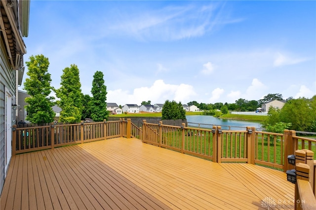 109 Waterford Blvd, Fairborn, OH 45324 - wooden terrace with a water view, a residential view, and a fenced backyard