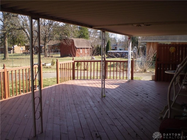 1086 Grange Hall Rd, Beavercreek, OH 45430 - wooden terrace featuring an outbuilding