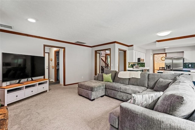 360 Merrick Dr, Beavercreek, OH 45434 - living area with light colored carpet, stairs, and baseboards