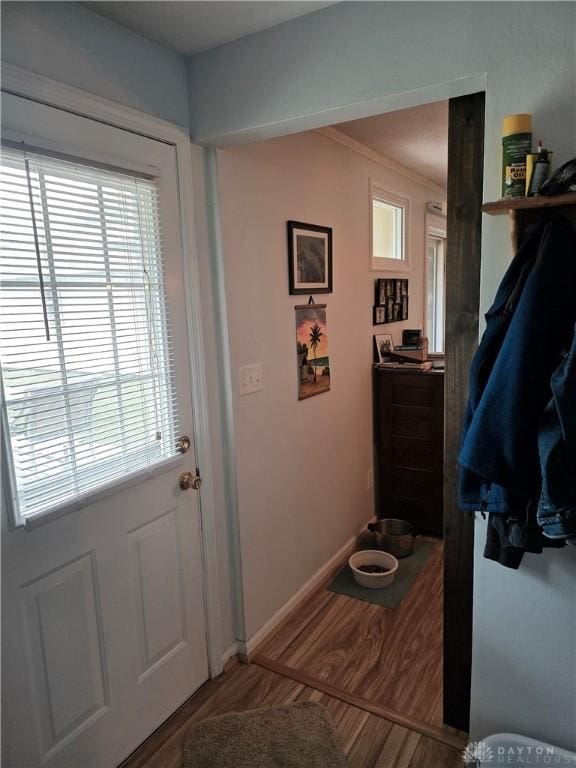 1008 Terracewood Dr, Englewood, OH 45322 - doorway with wood finished floors, plenty of natural light, and baseboards