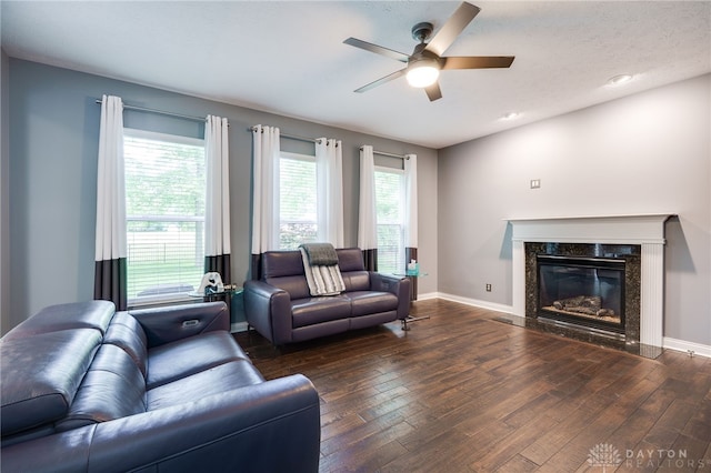 4037 Andora Blvd, Amelia, OH 45102 - living room featuring ceiling fan, wood finished floors, baseboards, and a fireplace