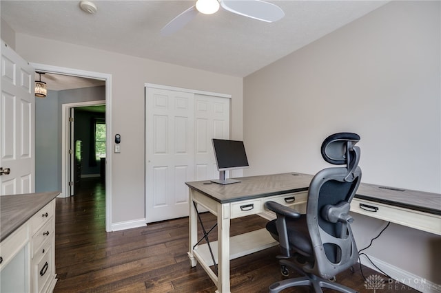 4037 Andora Blvd, Amelia, OH 45102 - office area featuring dark wood-type flooring, a ceiling fan, and baseboards
