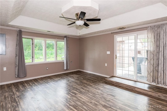 520 Buttercup Ave, Vandalia, OH 45377 - unfurnished room with a raised ceiling, wood finished floors, a ceiling fan, and ornamental molding