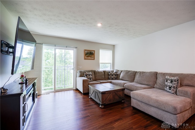 6709 Crystal Harbour Dr, Middletown, OH 45042 - living room featuring dark wood-type flooring and a textured ceiling