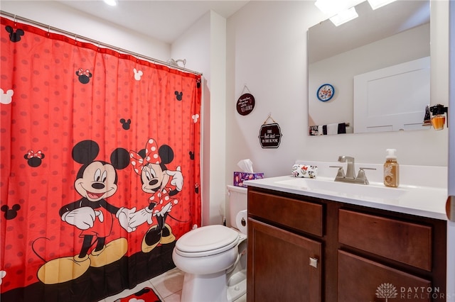 6709 Crystal Harbour Dr, Middletown, OH 45042 - bathroom featuring vanity, toilet, tile patterned floors, and curtained shower