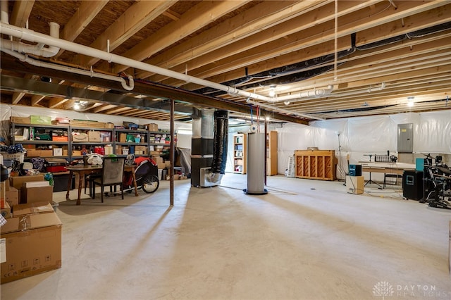 6709 Crystal Harbour Dr, Middletown, OH 45042 - unfinished below grade area featuring electric panel, gas water heater, and heating unit