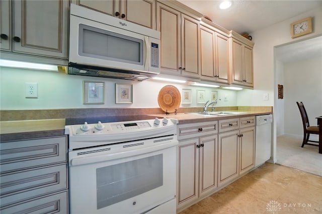 348 Cambridge Dr, Fairborn, OH 45324 - kitchen with white appliances, a sink, recessed lighting, and light countertops