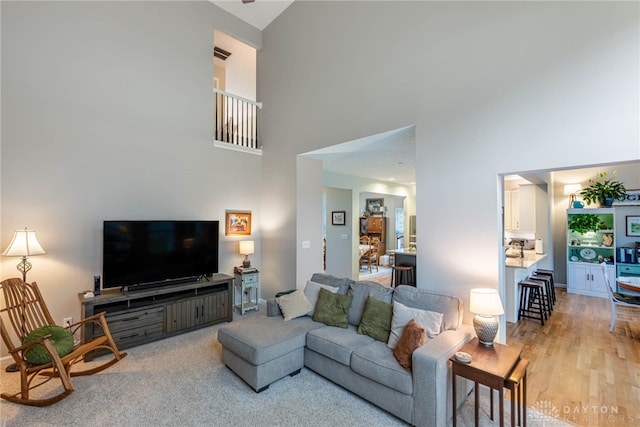 989 Brooke Ln, Xenia, OH 45385 - living area featuring a towering ceiling and light wood-style flooring