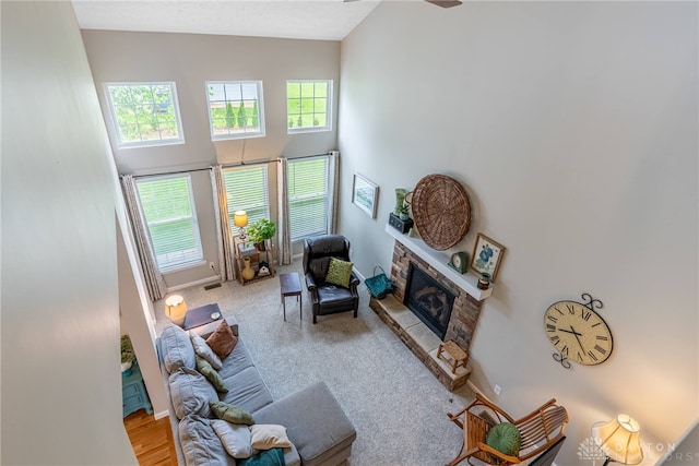 989 Brooke Ln, Xenia, OH 45385 - living room with a fireplace and a high ceiling