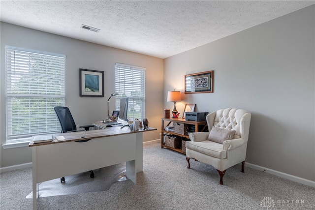 989 Brooke Ln, Xenia, OH 45385 - office featuring light carpet, baseboards, and a textured ceiling