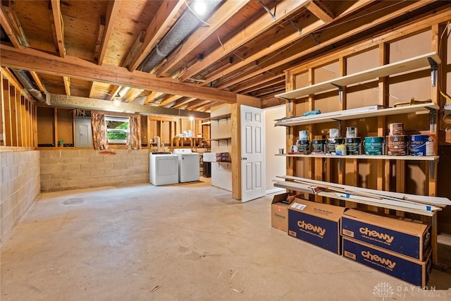 2707 Rockledge Trl, Beavercreek, OH 45430 - below grade area with washing machine and clothes dryer and electric panel